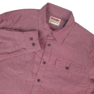 Wrangler Authentics Button Down Shirt Mens Medium Red‎ Long Sleeve Workwear